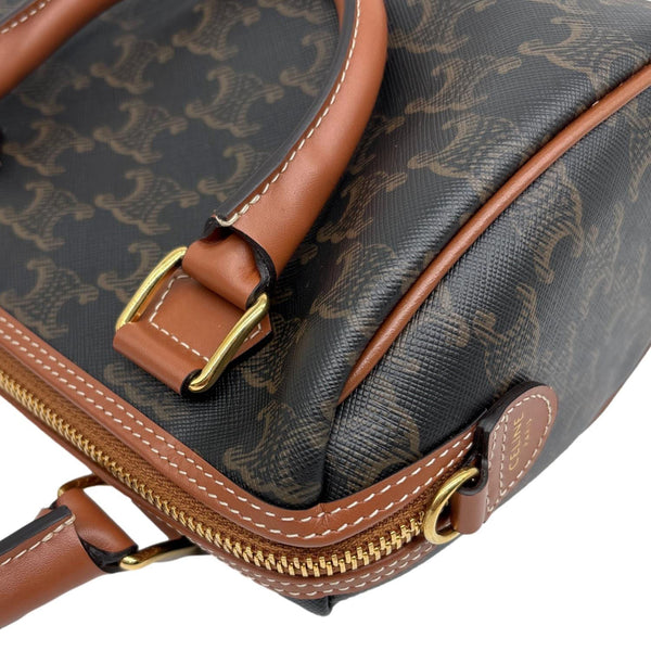 CELINE Small Triomphe Canvas Calfskin Boston Bag Tan