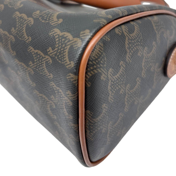 CELINE Small Triomphe Canvas Calfskin Boston Bag Tan