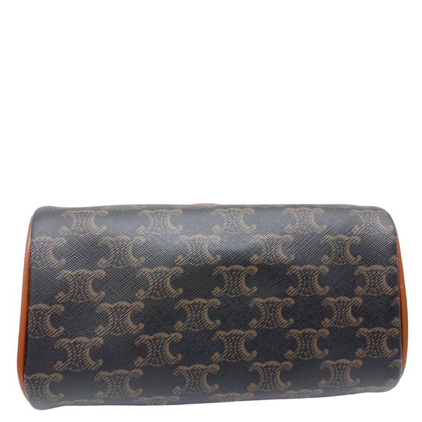 CELINE Small Triomphe Canvas Calfskin Boston Bag Tan