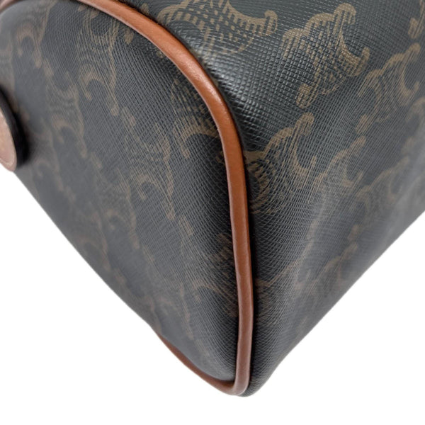 CELINE Small Triomphe Canvas Calfskin Boston Bag Tan