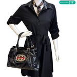 GUCCI Britt Dialux Coated Fabric Tote Bag Black 162094
