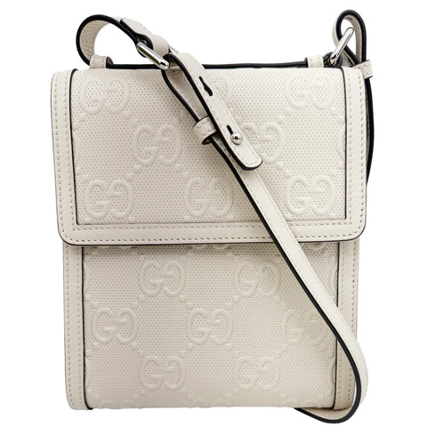 GUCCI GG Tennis Embossed Leather Messenger Bag White 625782
