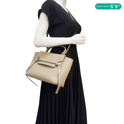 Celine Mini Belt Grained Calfskin Shoulder Bag Beige - Model Carrying