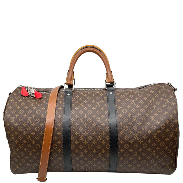 LOUIS VUITTON Virgil Abloh Keepall 50 Bandouliere Mini Monogram Patchwork Travel Bag Multicolor