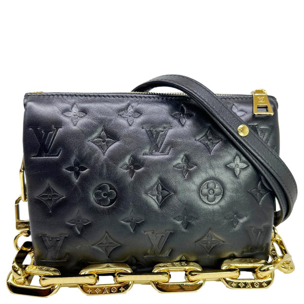 LOUIS VUITTON Coussin BB Monogram Embossed Leather Shoulder Bag Black