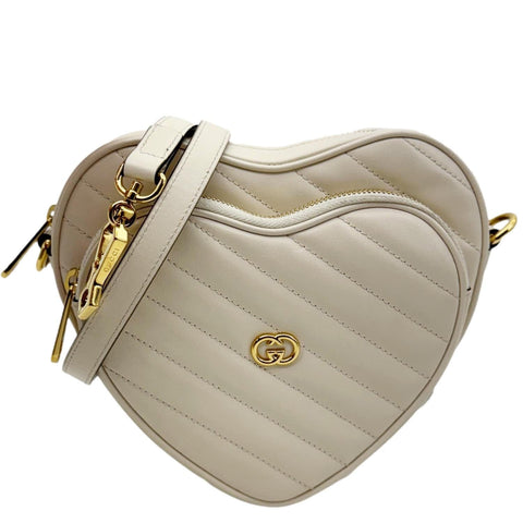 GUCCI Heart Mini Interlocking G Diagonal Matelasse Leather Shoulder Bag Off White 751628