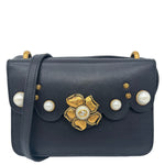 GUCCI Pearly Peony Leather Chain Shoulder Bag Black 432682