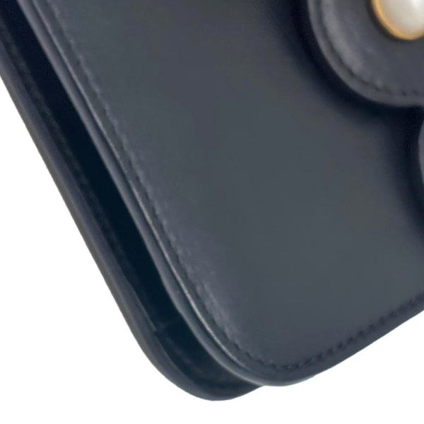 GUCCI Pearly Peony Leather Chain Shoulder Bag Black 432682