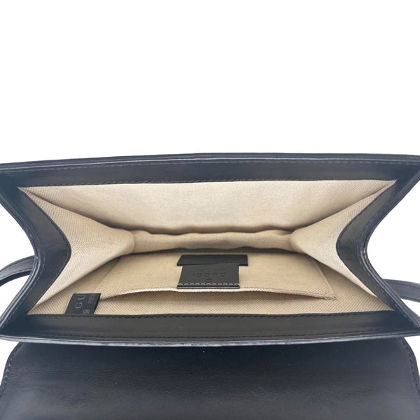 GUCCI Pearly Peony Leather Chain Shoulder Bag Black 432682