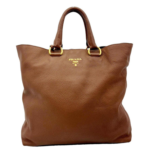 PRADA Vitello Daino Leather Tote Shoulder Bag Brown