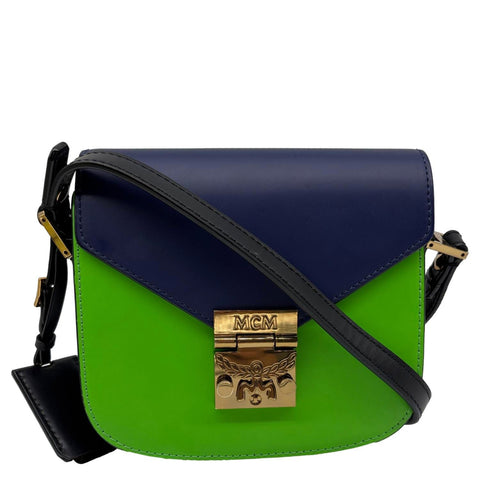 MCM Patricia Two-Tone Leather Crossbody Bag Navy Blue