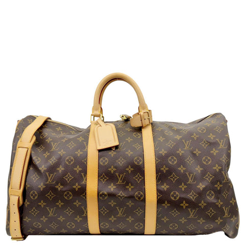 LOUIS VUITTON Keepall 55 Bandouliere Monogram Canvas Travel Bag Brown
