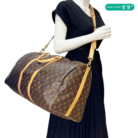 LOUIS VUITTON Keepall 55 Bandouliere Monogram Canvas Travel Bag Brown