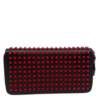 CHRISTIAN LOUBOUTIN Panettone Spikes Leather Zip Around Wallet Red