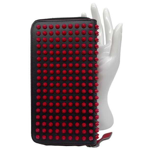 CHRISTIAN LOUBOUTIN Panettone Spikes Leather Zip Around Wallet Red