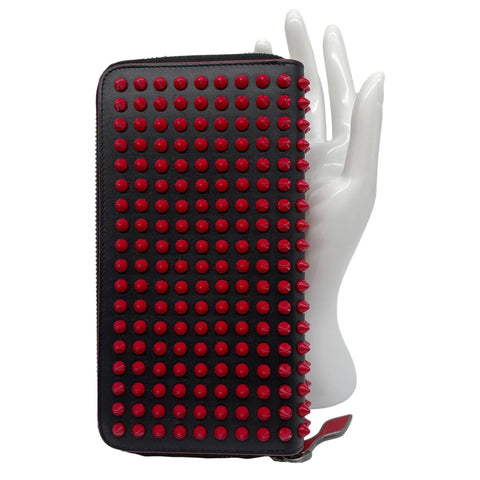 CHRISTIAN LOUBOUTIN Panettone Spikes Leather Zip Around Wallet Red