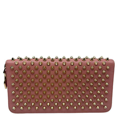 CHRISTIAN LOUBOUTIN Panettone Spikes Leather Zip Around Wallet Light Pink