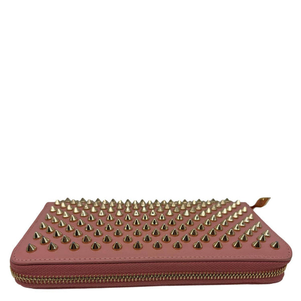 CHRISTIAN LOUBOUTIN Panettone Spikes Leather Zip Around Wallet Light Pink
