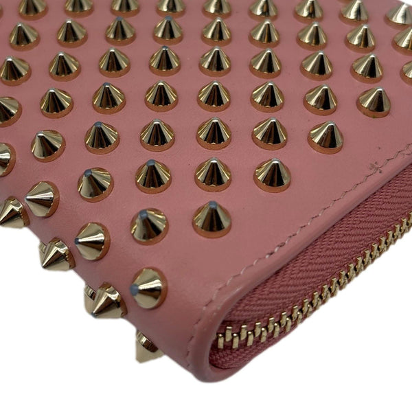 CHRISTIAN LOUBOUTIN Panettone Spikes Leather Zip Around Wallet Light Pink
