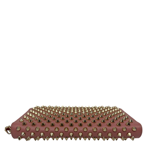 CHRISTIAN LOUBOUTIN Panettone Spikes Leather Zip Around Wallet Light Pink