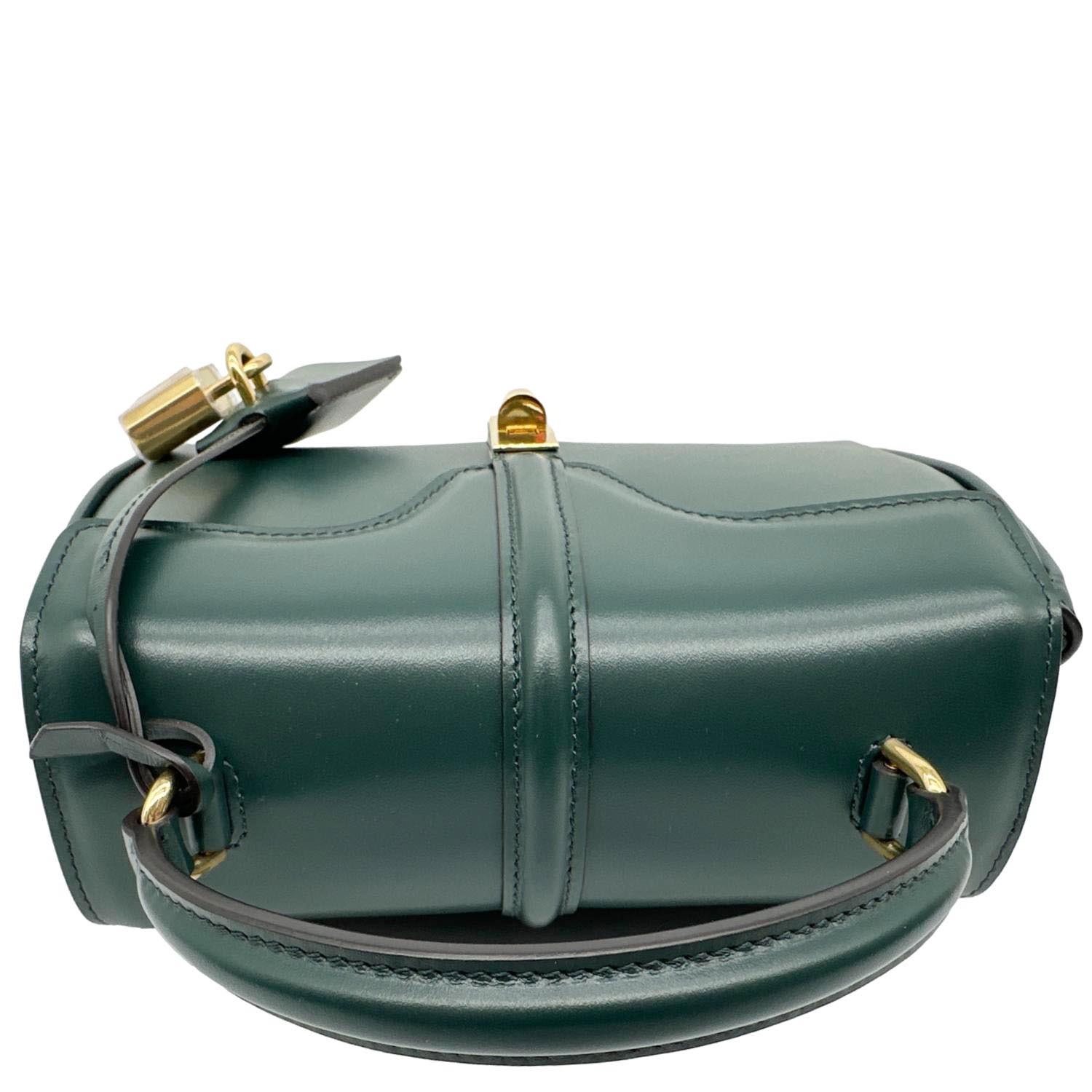 CELINE 16 Small Satinated Leather Top Handle Shoulder Bag Green
