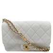 CHANEL CC Flap Quilted Caviar Leather Chain Flap Crossbody Bag White