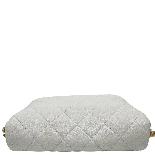CHANEL CC Flap Quilted Caviar Leather Chain Flap Crossbody Bag White