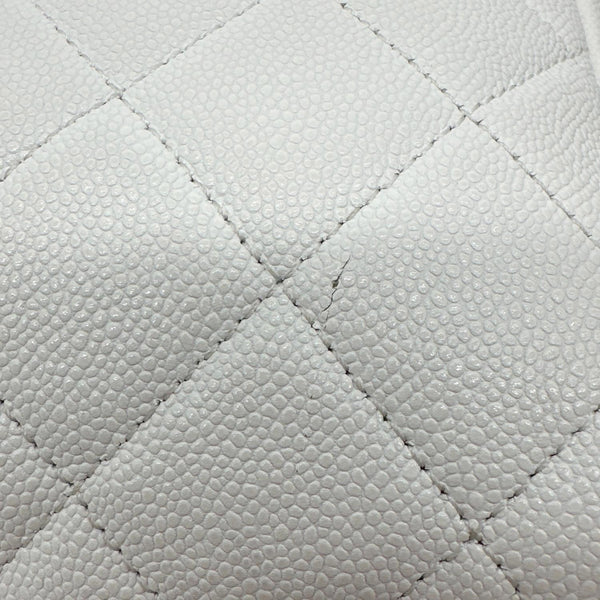 CHANEL CC Flap Quilted Caviar Leather Chain Flap Crossbody Bag White