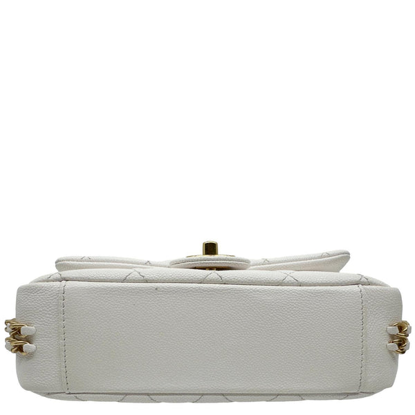 CHANEL CC Flap Quilted Caviar Leather Chain Flap Crossbody Bag White