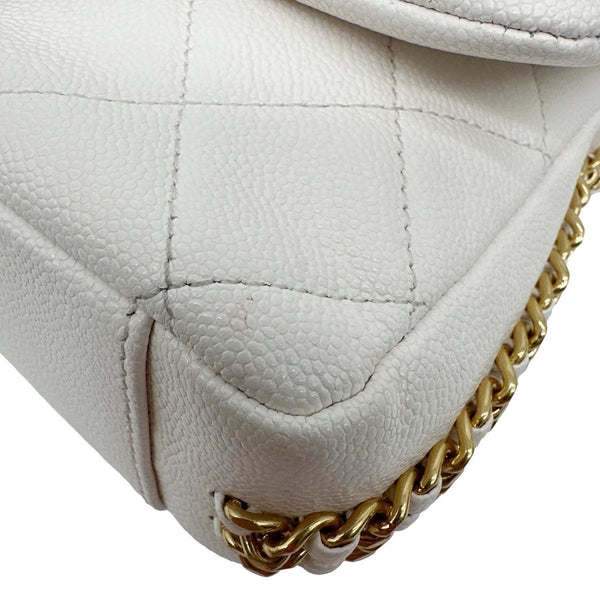 CHANEL CC Flap Quilted Caviar Leather Chain Flap Crossbody Bag White