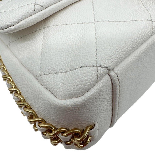 CHANEL CC Flap Quilted Caviar Leather Chain Flap Crossbody Bag White