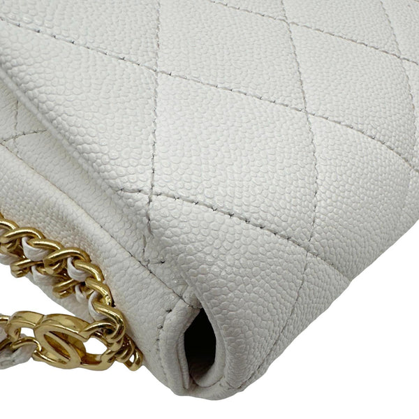 CHANEL CC Flap Quilted Caviar Leather Chain Flap Crossbody Bag White