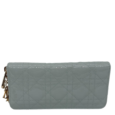 CHRISTIAN DIOR Lady Dior Voyageur Cannage Patent Leather Wallet Blue