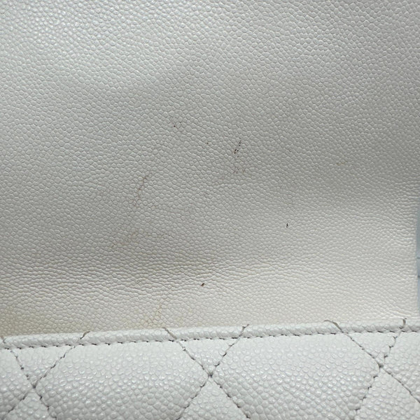 CHANEL CC Flap Quilted Caviar Leather Chain Flap Crossbody Bag White