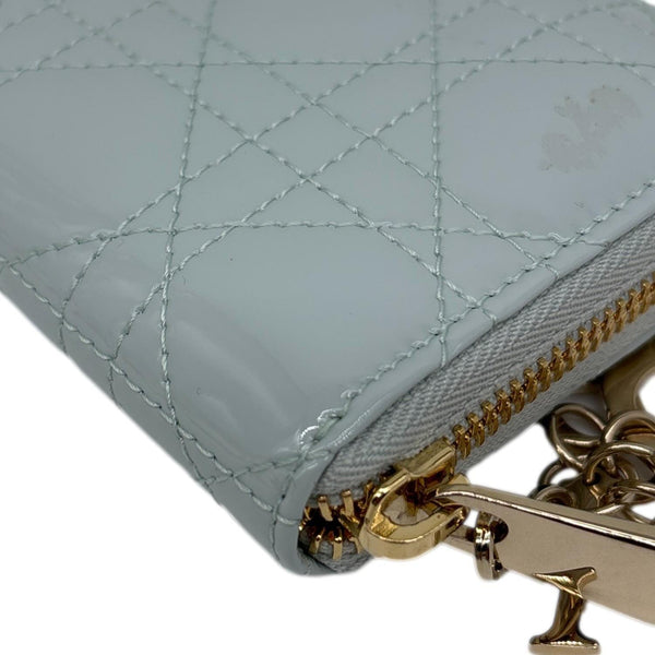 CHRISTIAN DIOR Lady Dior Voyageur Cannage Patent Leather Wallet Blue