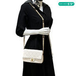 CHANEL CC Flap Quilted Caviar Leather Chain Flap Crossbody Bag White
