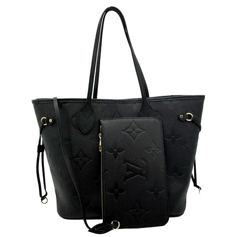 LOUIS VUITTON Neverfull MM Empreinte Leather Tote Shoulder Bag Black