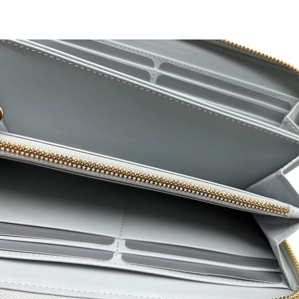 CHRISTIAN DIOR Lady Dior Voyageur Cannage Patent Leather Wallet Blue