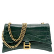 BALENCIAGA Crush Crocodile Embossed Leather Chain Crossbody Bag Green