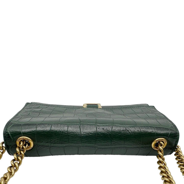 BALENCIAGA Crush Crocodile Embossed Leather Chain Crossbody Bag Green