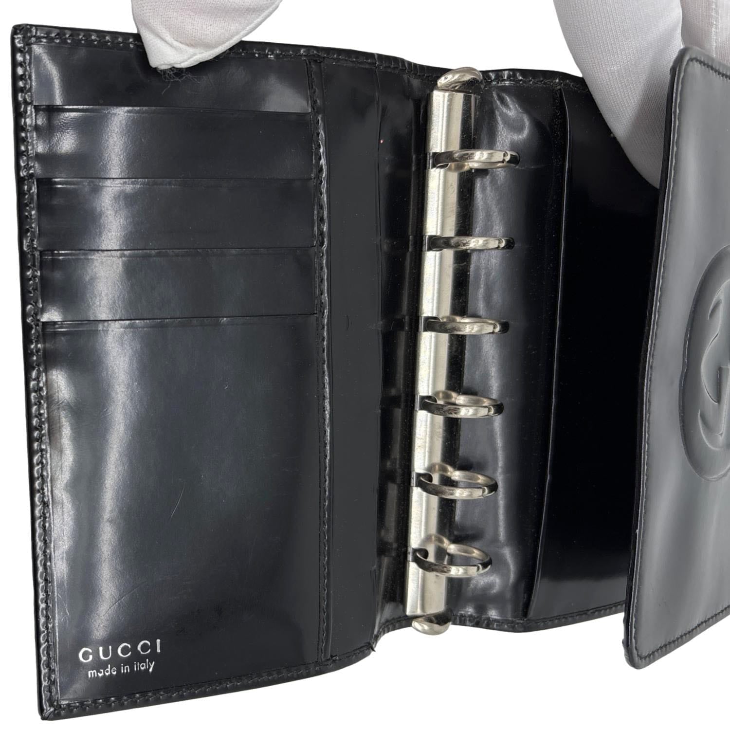 GUCCI Interlocking G Logo Vintage Patent Leather Compact Wallet Black