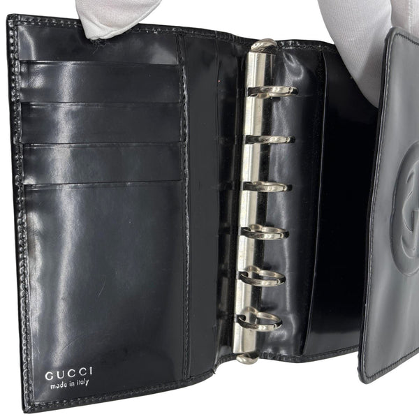 GUCCI Interlocking G Logo Vintage Patent Leather Compact Wallet Black
