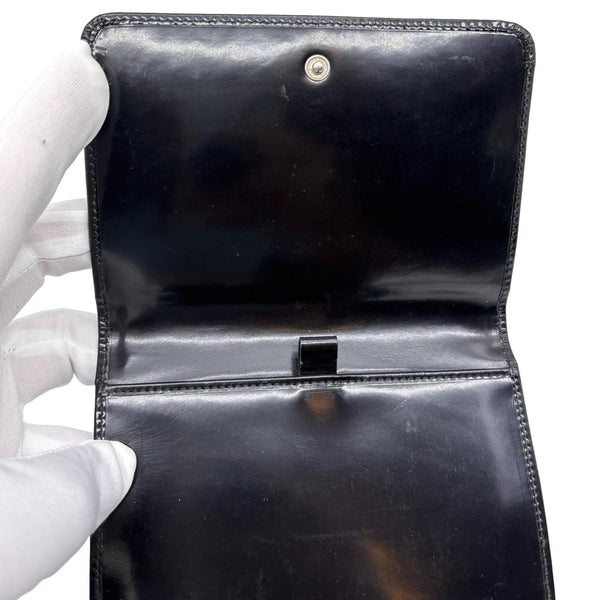 GUCCI Interlocking G Logo Vintage Patent Leather Compact Wallet Black