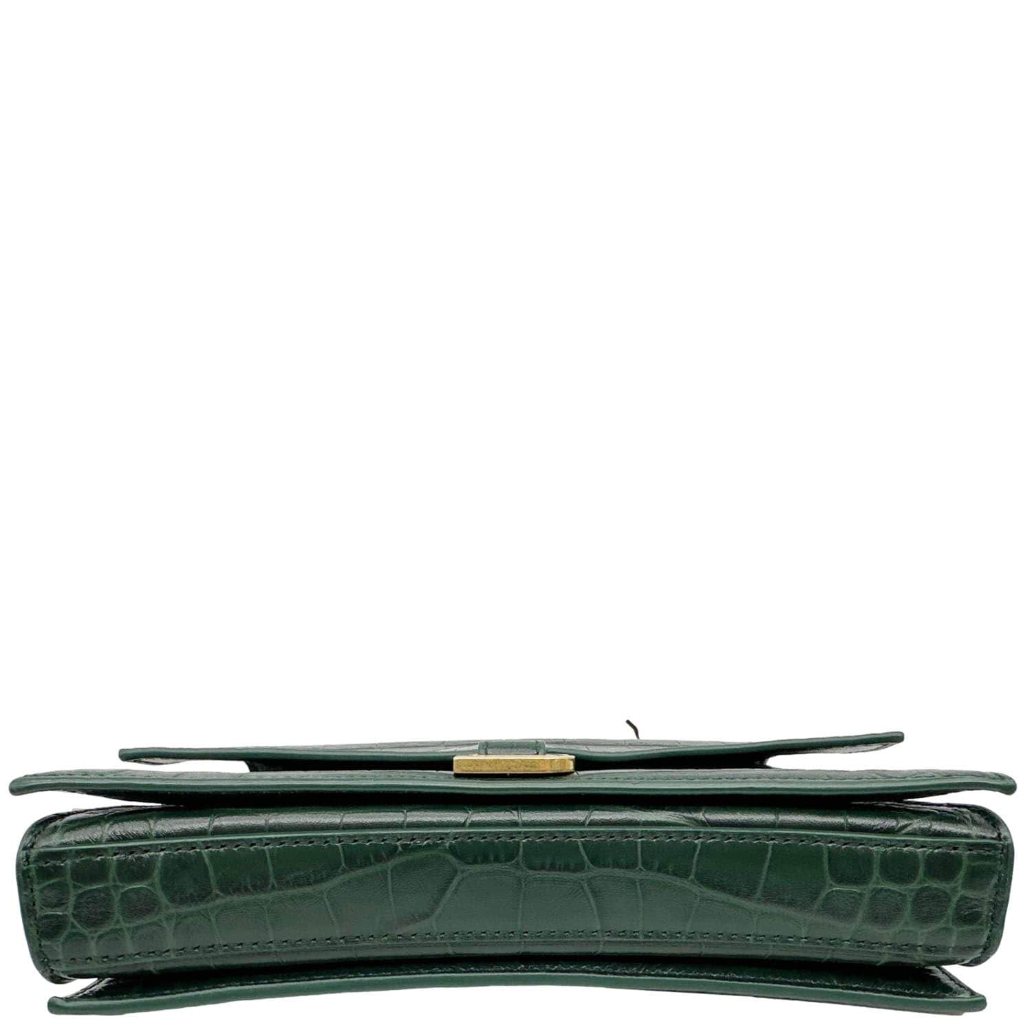 BALENCIAGA Crush Crocodile Embossed Leather Chain Crossbody Bag Green