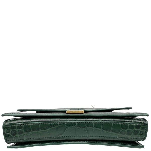 BALENCIAGA Crush Crocodile Embossed Leather Chain Crossbody Bag Green