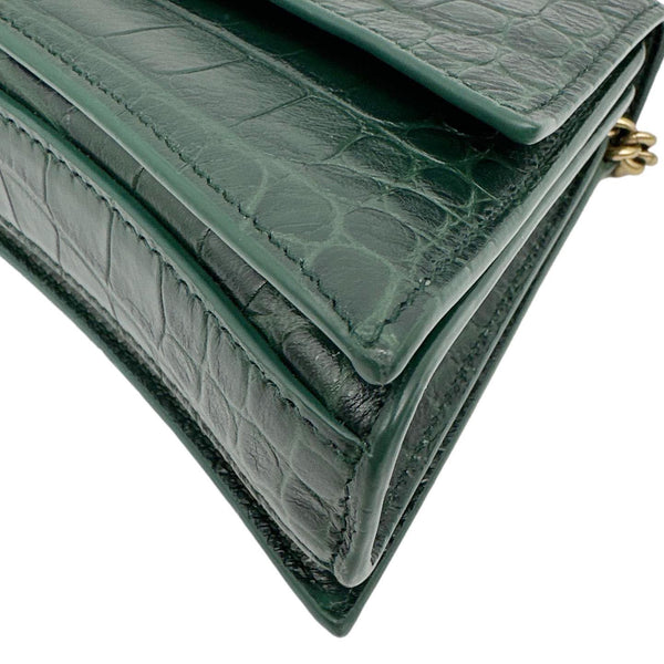 BALENCIAGA Crush Crocodile Embossed Leather Chain Crossbody Bag Green