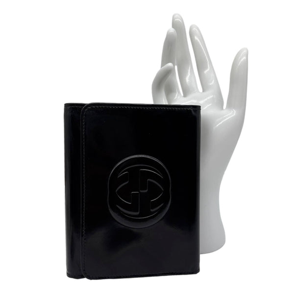 GUCCI Interlocking G Logo Vintage Patent Leather Compact Wallet Black