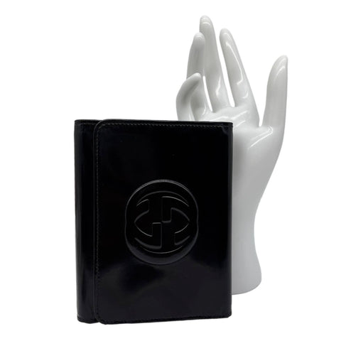 GUCCI Interlocking G Logo Vintage Patent Leather Compact Wallet Black