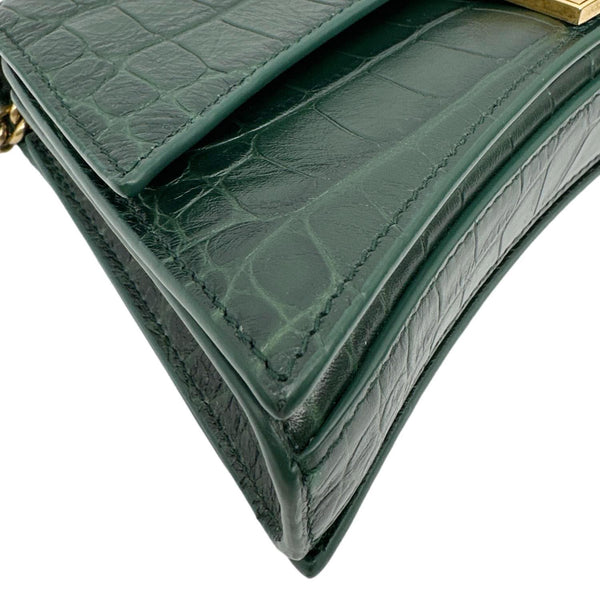 BALENCIAGA Crush Crocodile Embossed Leather Chain Crossbody Bag Green
