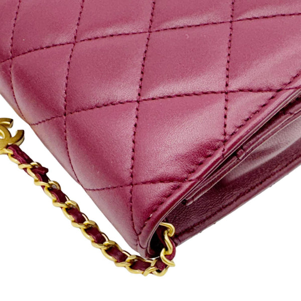 CHANEL Coco Hearts Quilted Leather Wallet On Chain WOC Burgundy